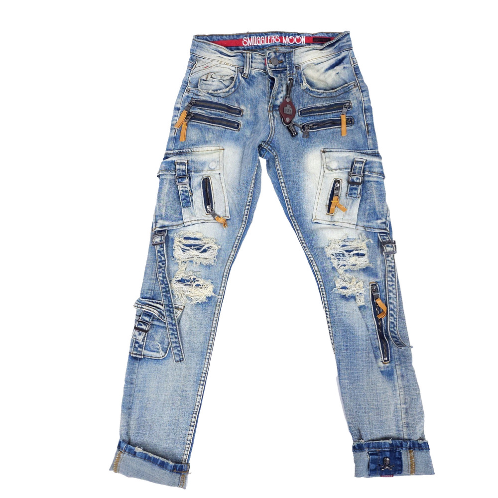 Smugglers Moon Utility Cargo Jeans Mens 30X31 Denim Pants Distressed Button Fly